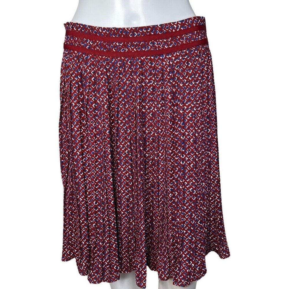 Banana Republic Skirt Womens 2 Red Blue Geometric Pleated A-Line Career Business